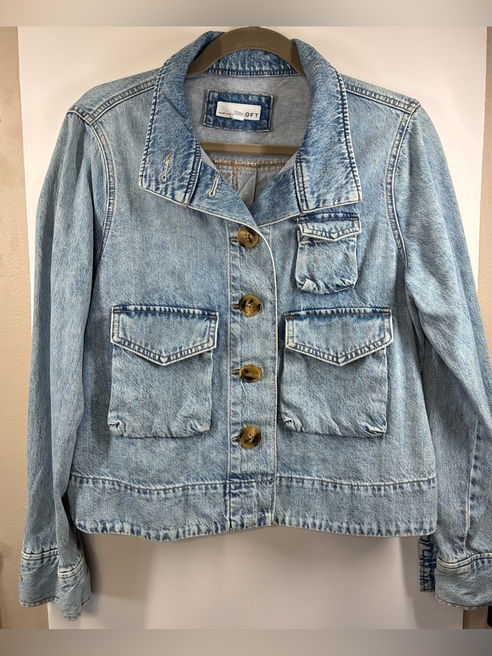 LOFT Modern Denim Cropped Utility Jacket Light Wash Women's Size Small